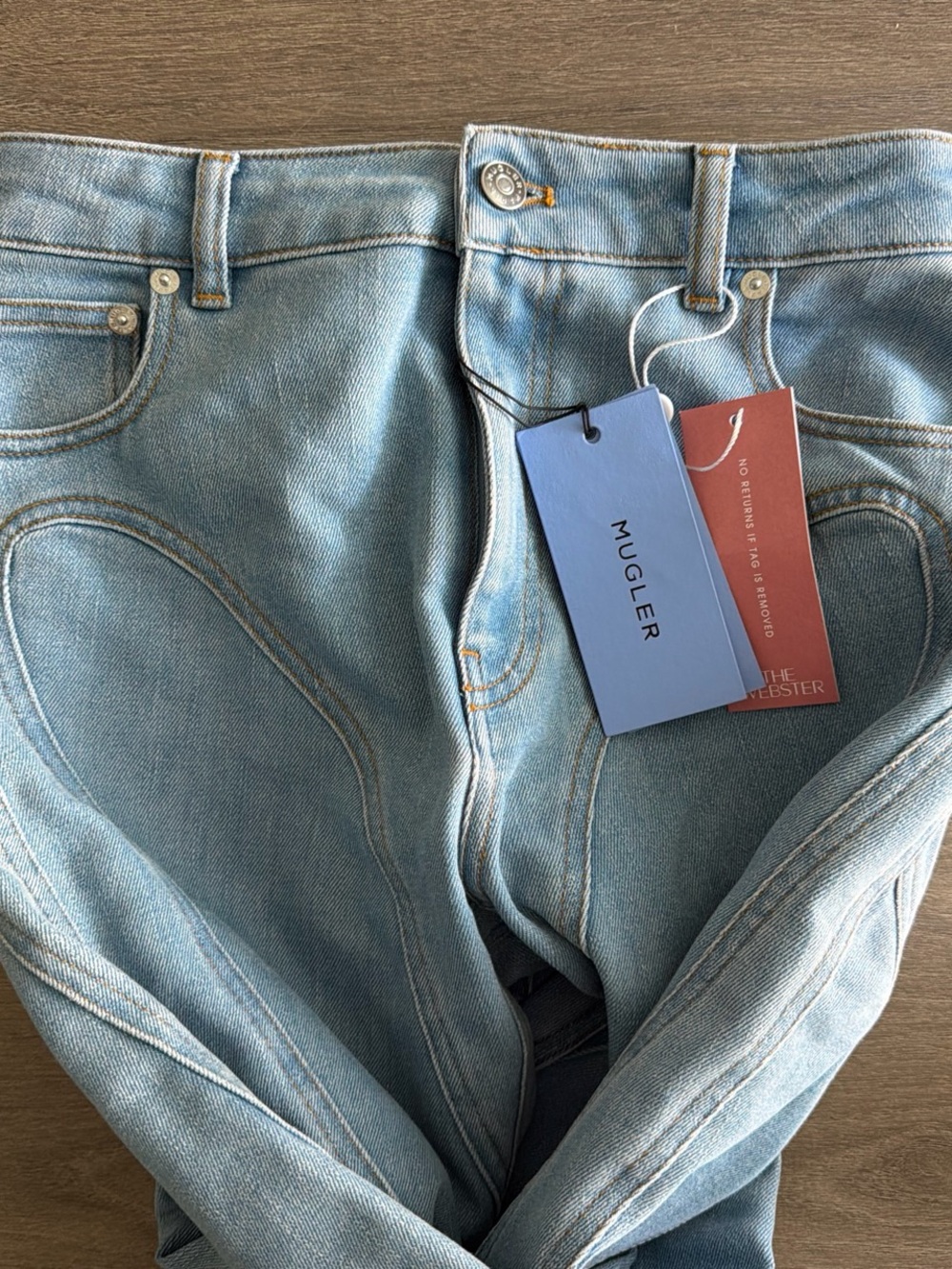 Mugler Light Blue High-Rise Sculpted Seam Jeans